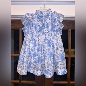 EUC J. Marie Size Medium‎ Ruffle Floral Blue and White Top